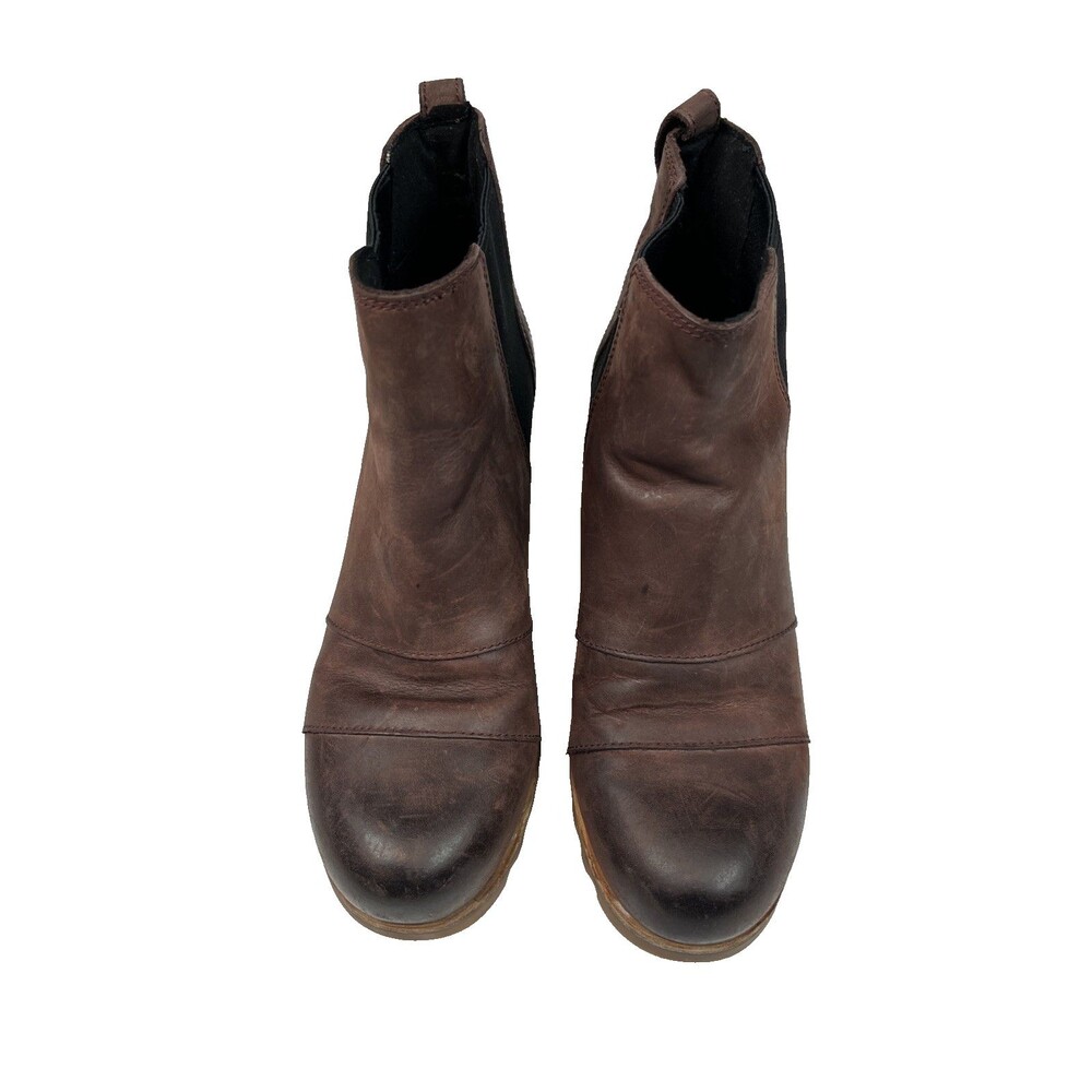 Sorel Women's Lea Wedge Boots Slip-On Waterproof Full Grain Brown Leather 8.5 - Picture 2 of 7